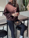 Brown Fleece Lined Quarter Zip Up Sweatshirt