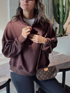 Brown Fleece Lined Quarter Zip Up Sweatshirt