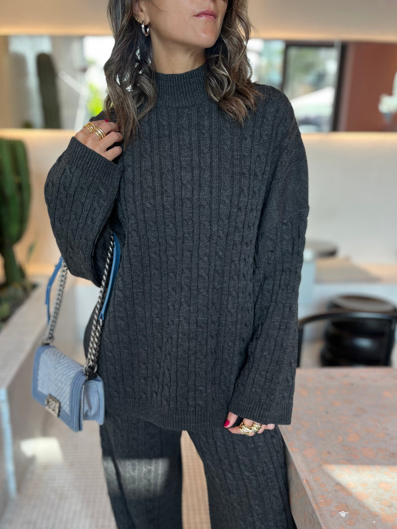 Dark Grey Cable Knit Set