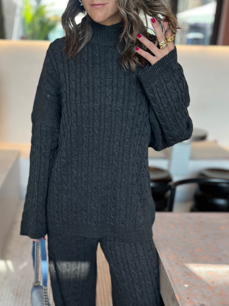 Dark Grey Cable Knit Set