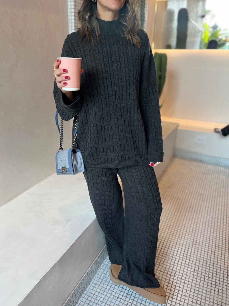 Dark Grey Cable Knit Set