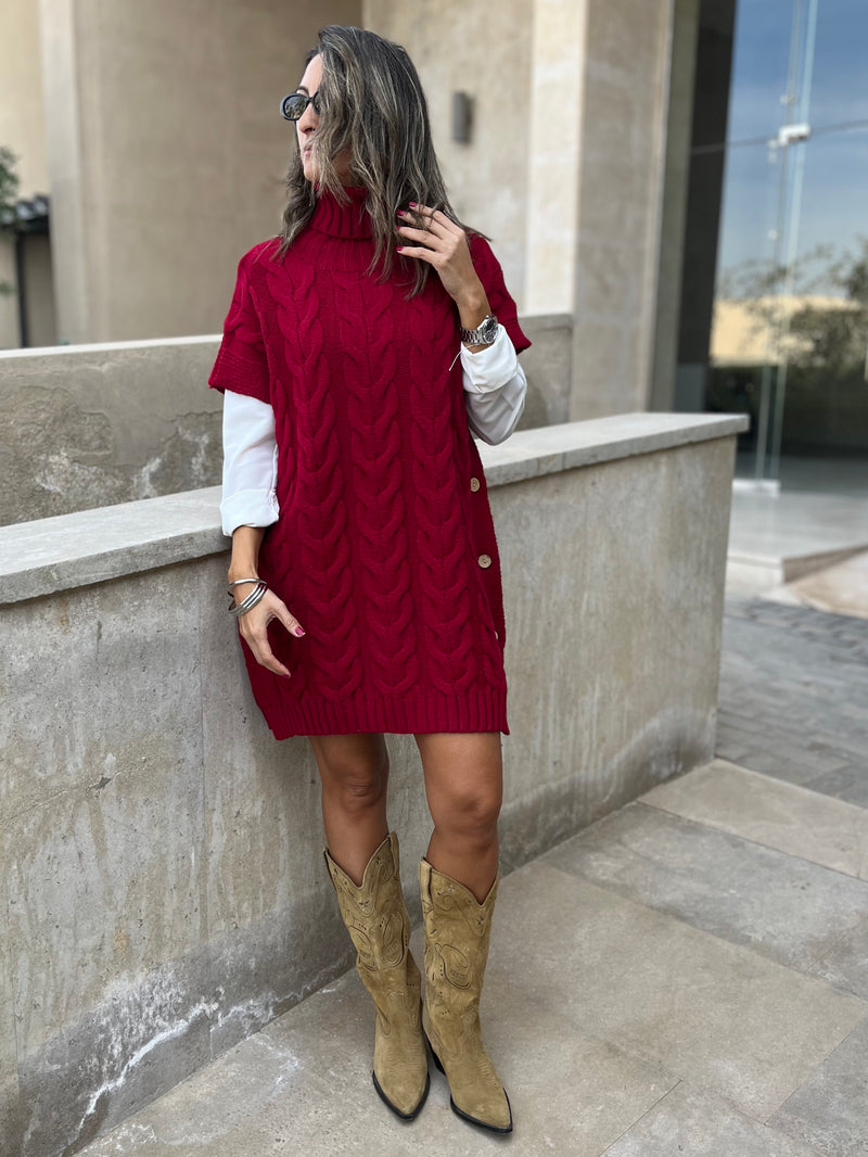 Burgundy High Neck Kate Poncho