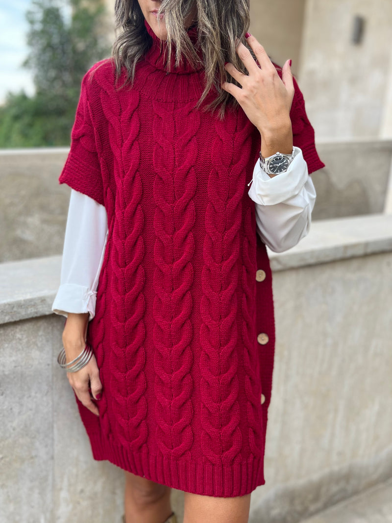 Burgundy High Neck Kate Poncho