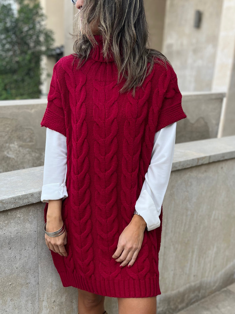 Burgundy High Neck Kate Poncho