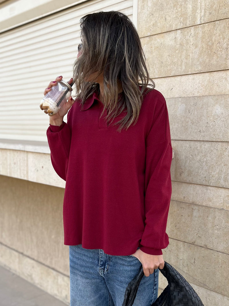 Burgundy Collard Long Sleeve Pullover