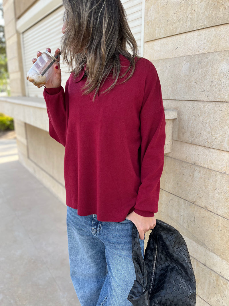 Burgundy Collard Long Sleeve Pullover