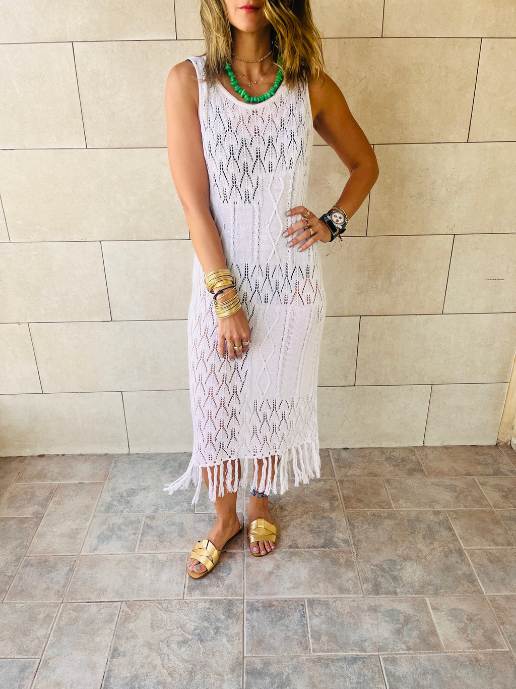 White Braided Crochet Midi Coverup