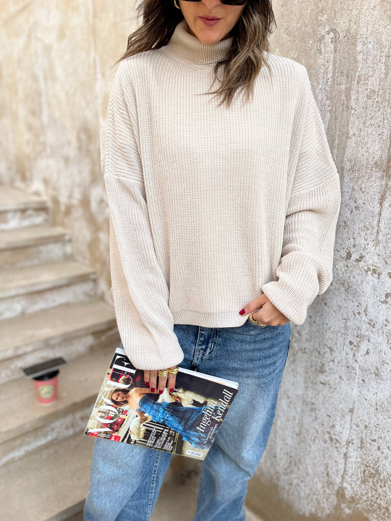 Beige High Neck Bliss Pullover