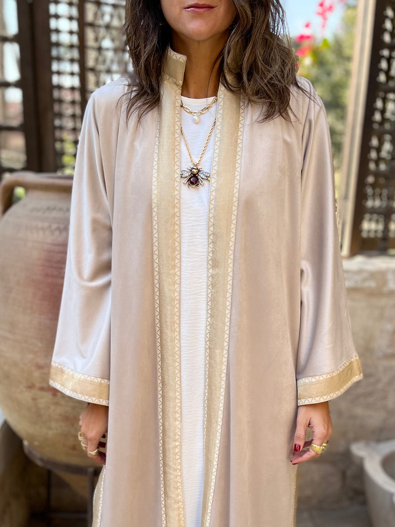 Beige Layali Velvet Kaftan