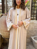 Beige Layali Velvet Kaftan