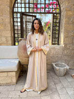 Beige Layali Velvet Kaftan