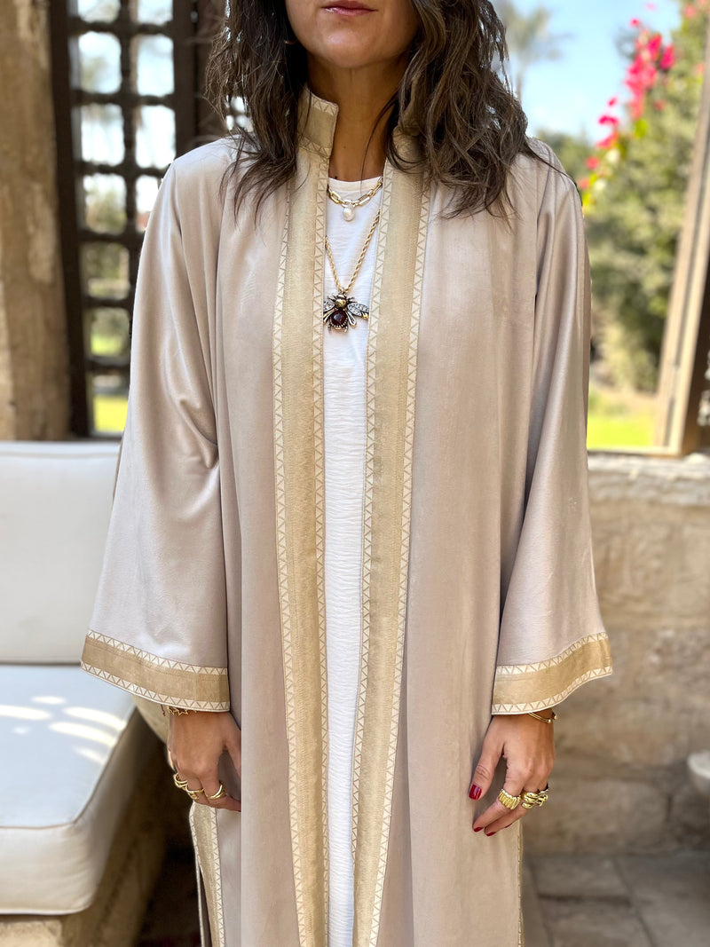 Beige Layali Velvet Kaftan