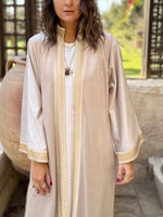 Beige Layali Velvet Kaftan