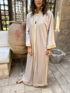 Beige Layali Velvet Kaftan