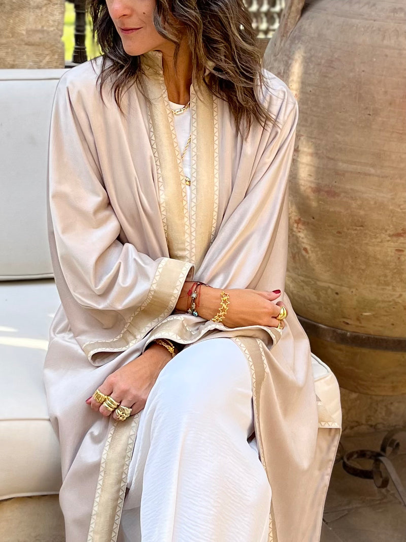 Beige Layali Velvet Kaftan