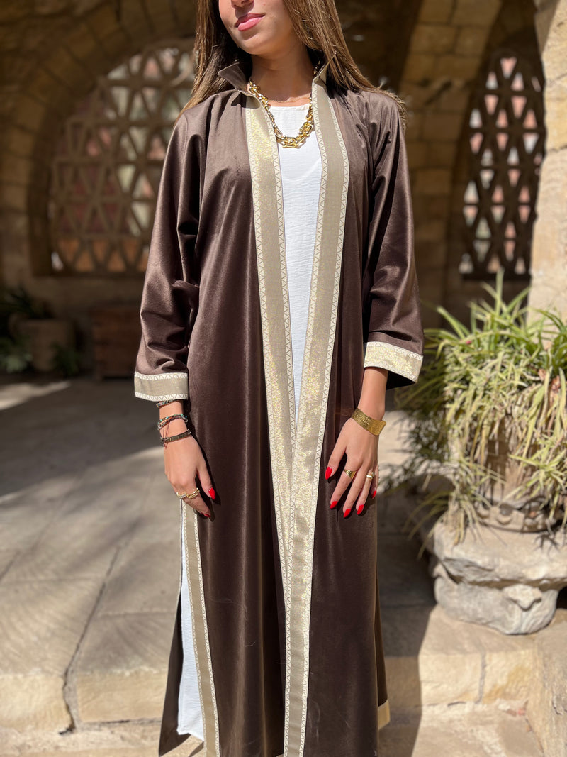 Brown Layali Velvet Kaftan