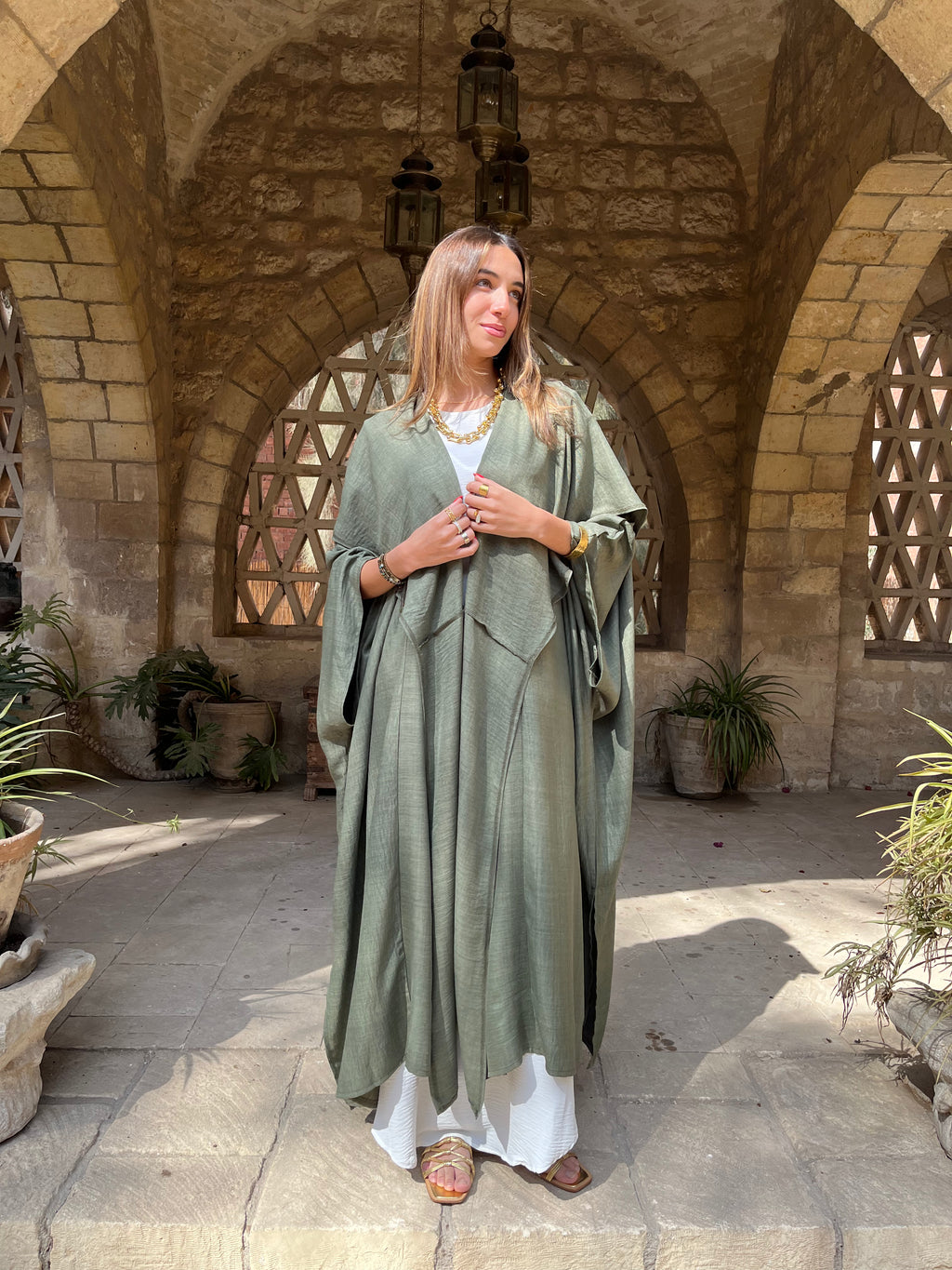 Olive Midnight Shawl Hooded Kaftan