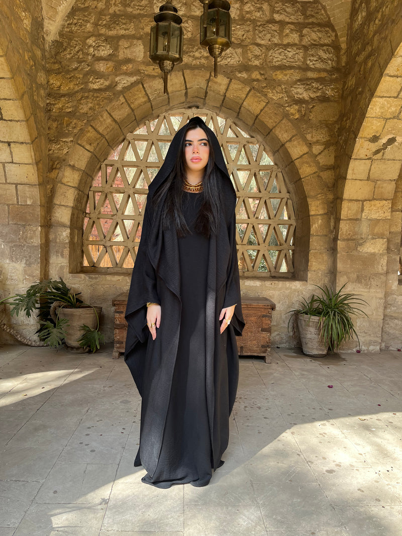 Black Midnight Shawl Hooded Kaftan