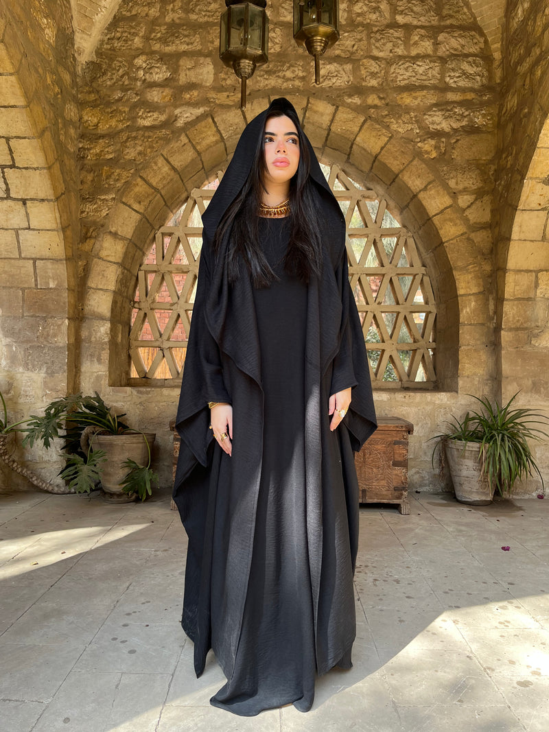 Black Midnight Shawl Hooded Kaftan