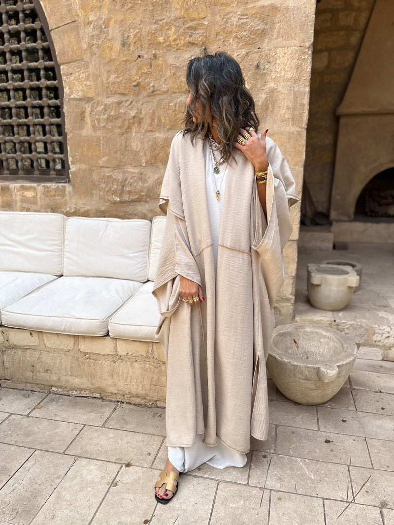 Beige Midnight Shawl Hooded Kaftan