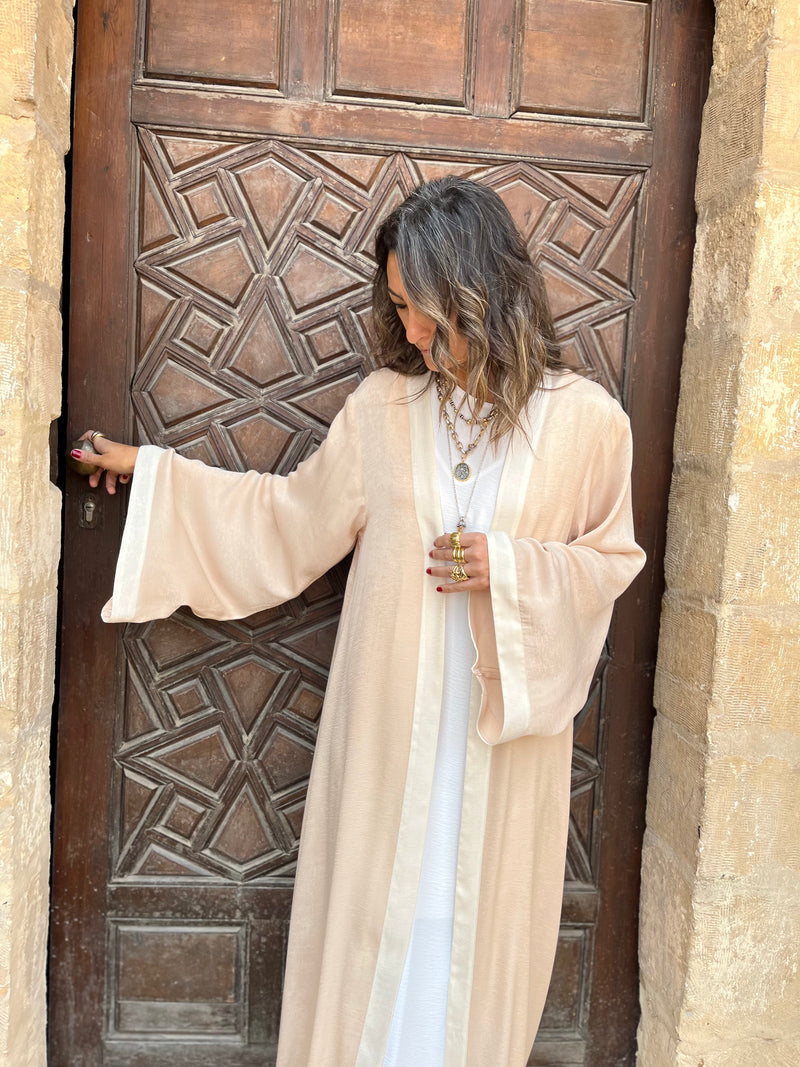 PREORDER Beige Border Glowy Kimono