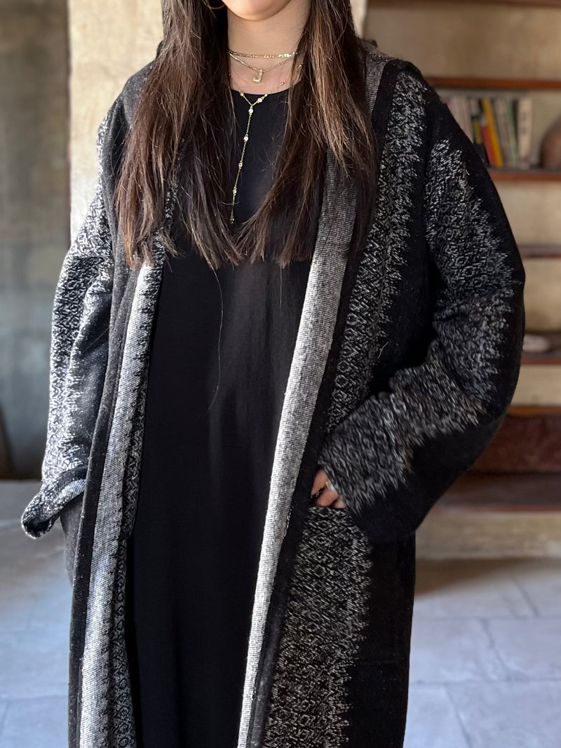 Black Printed Hooded Cardigan