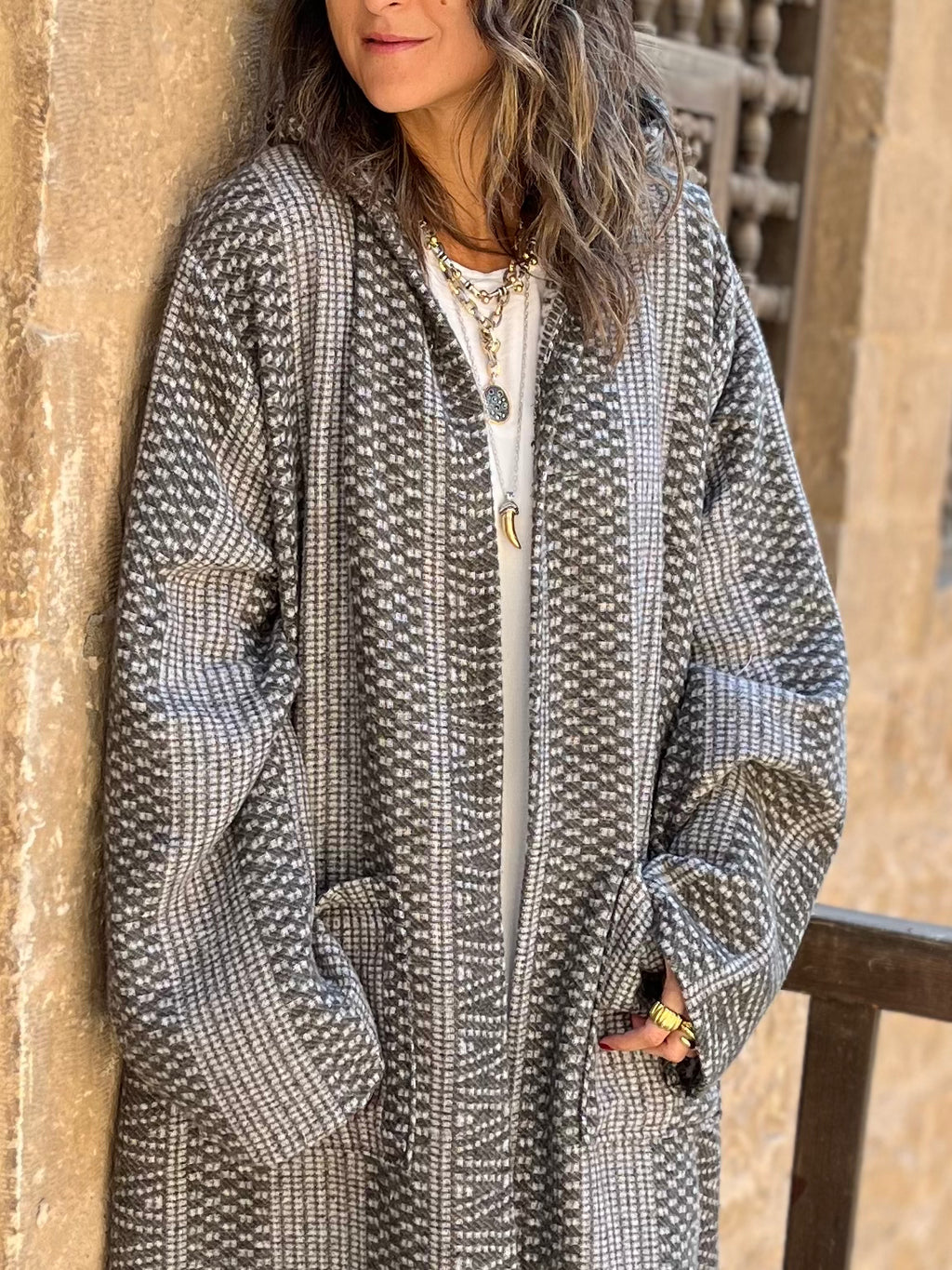 Olive Nomadic Printed Hooded Cardigan