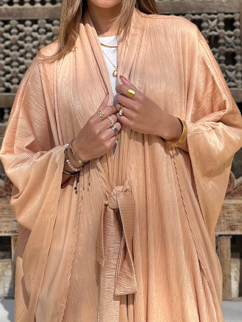 Beige Glowy Knot Kaftan