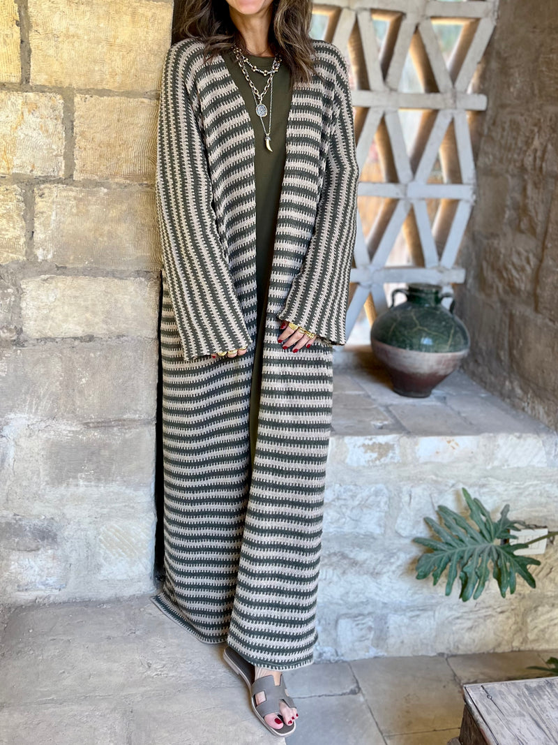 Olive Stripes Knit Cardigan