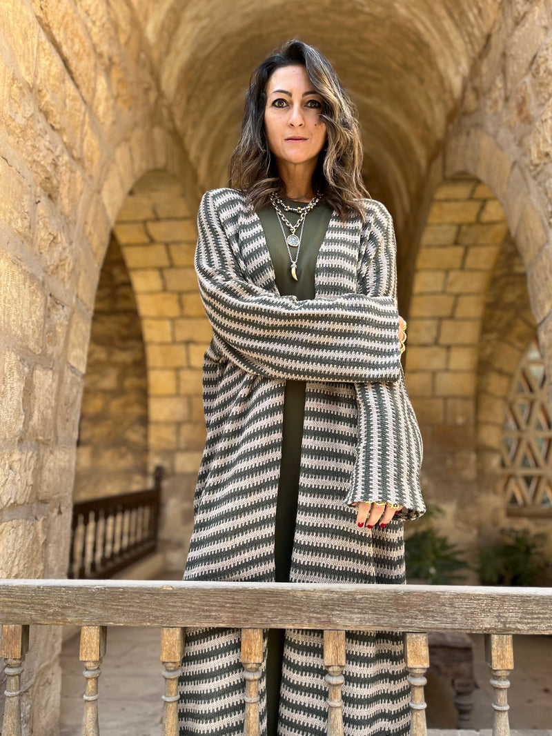 Olive Stripes Knit Cardigan