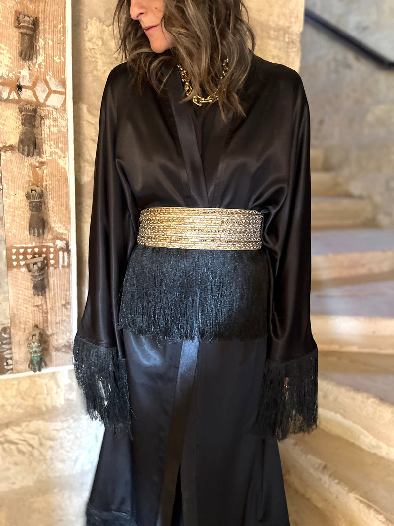 Black satin with detachable belt Kaftan