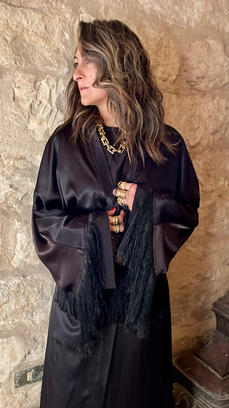 Black satin with detachable belt Kaftan