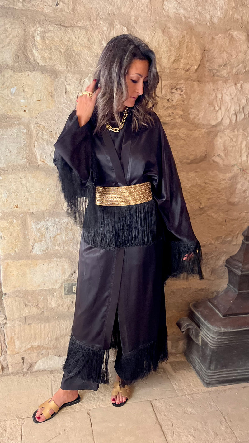 Black satin with detachable belt Kaftan