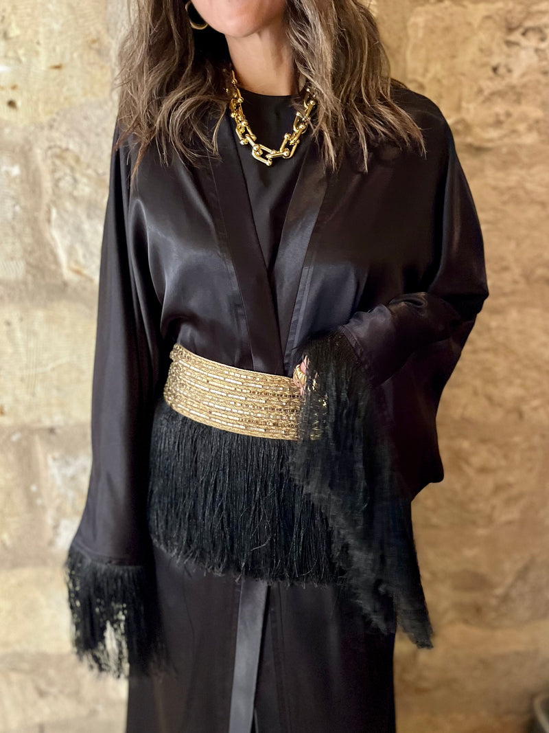 Black satin with detachable belt Kaftan