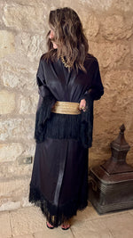 Black satin with detachable belt Kaftan