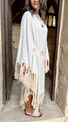 Beige linen Bohemian Poncho Dress