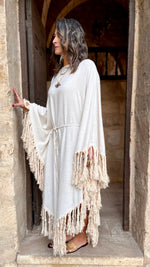 Beige linen Bohemian Poncho Dress