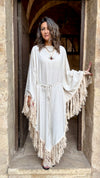 Beige linen Bohemian Poncho Dress