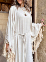 Beige linen Bohemian Poncho Dress