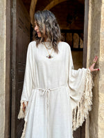 Beige linen Bohemian Poncho Dress