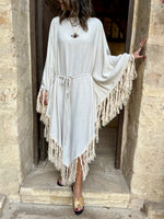 Beige linen Bohemian Poncho Dress