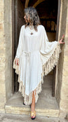 Beige linen Bohemian Poncho Dress