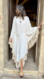 Beige linen Bohemian Poncho Dress