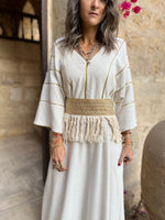 Beige Linen with detachable belt Kaftan