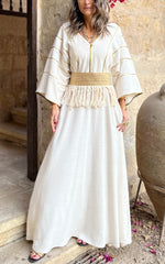 Beige Linen with detachable belt Kaftan