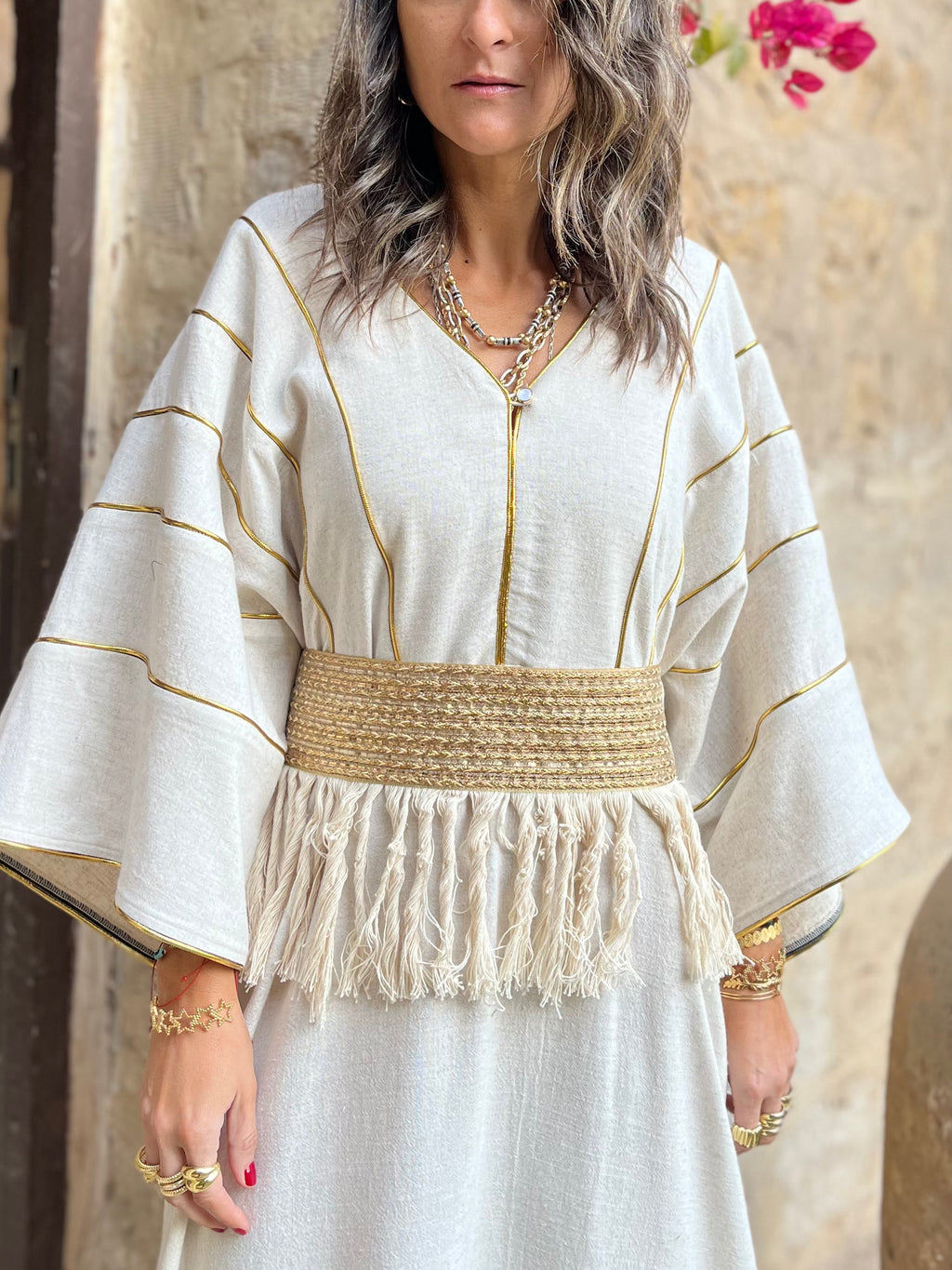 PREORDER Beige Linen with detachable belt Kaftan