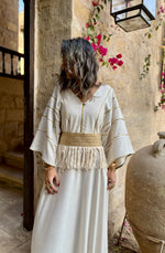 Beige Linen with detachable belt Kaftan