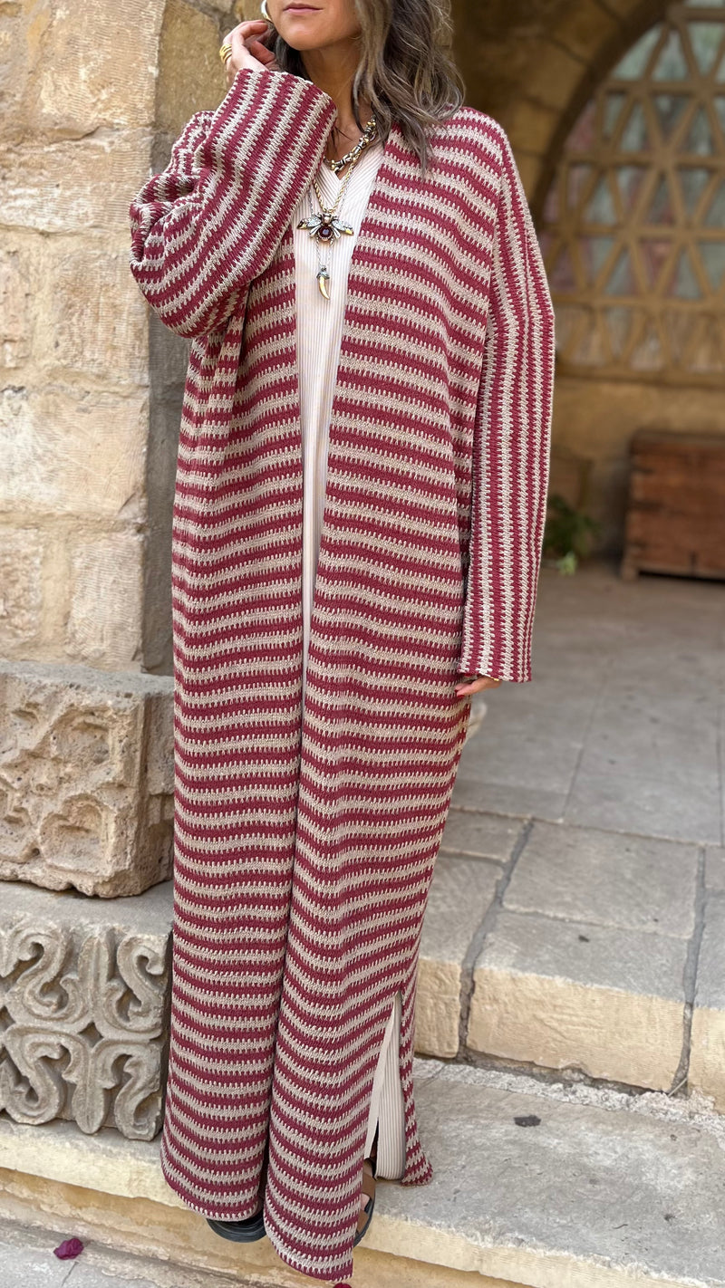 Burgundy Stripes Knit Cardigan