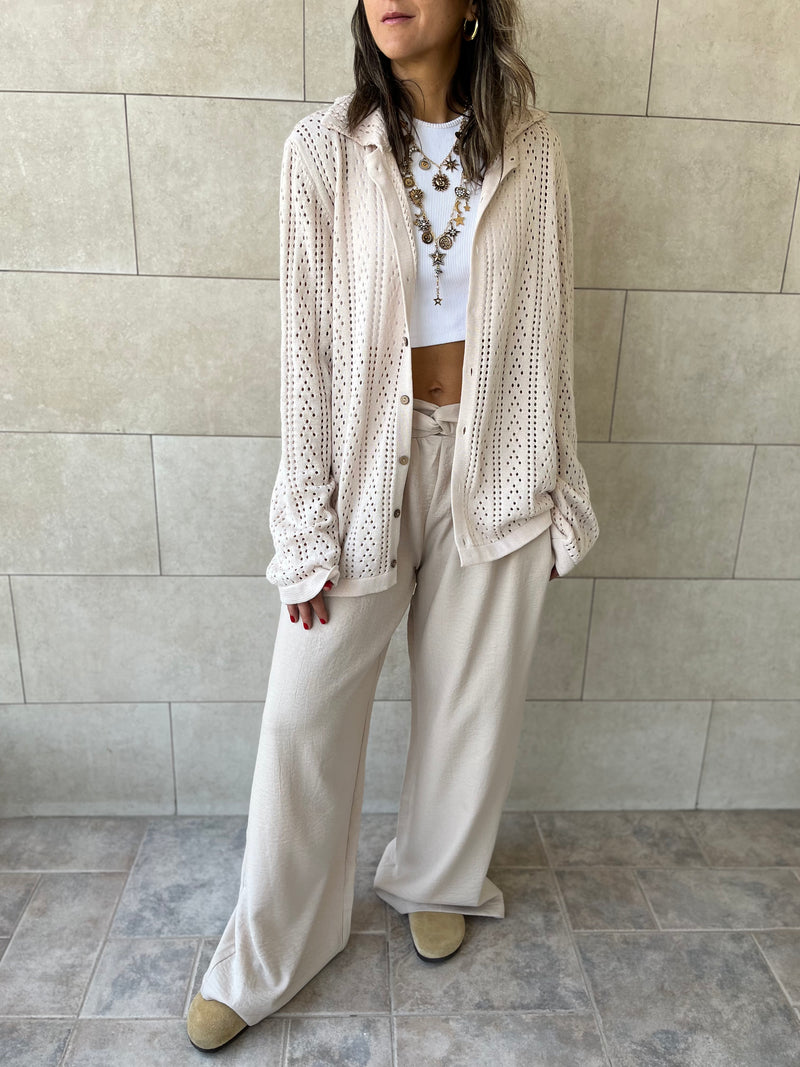 Beige Knot Waist Light Pants