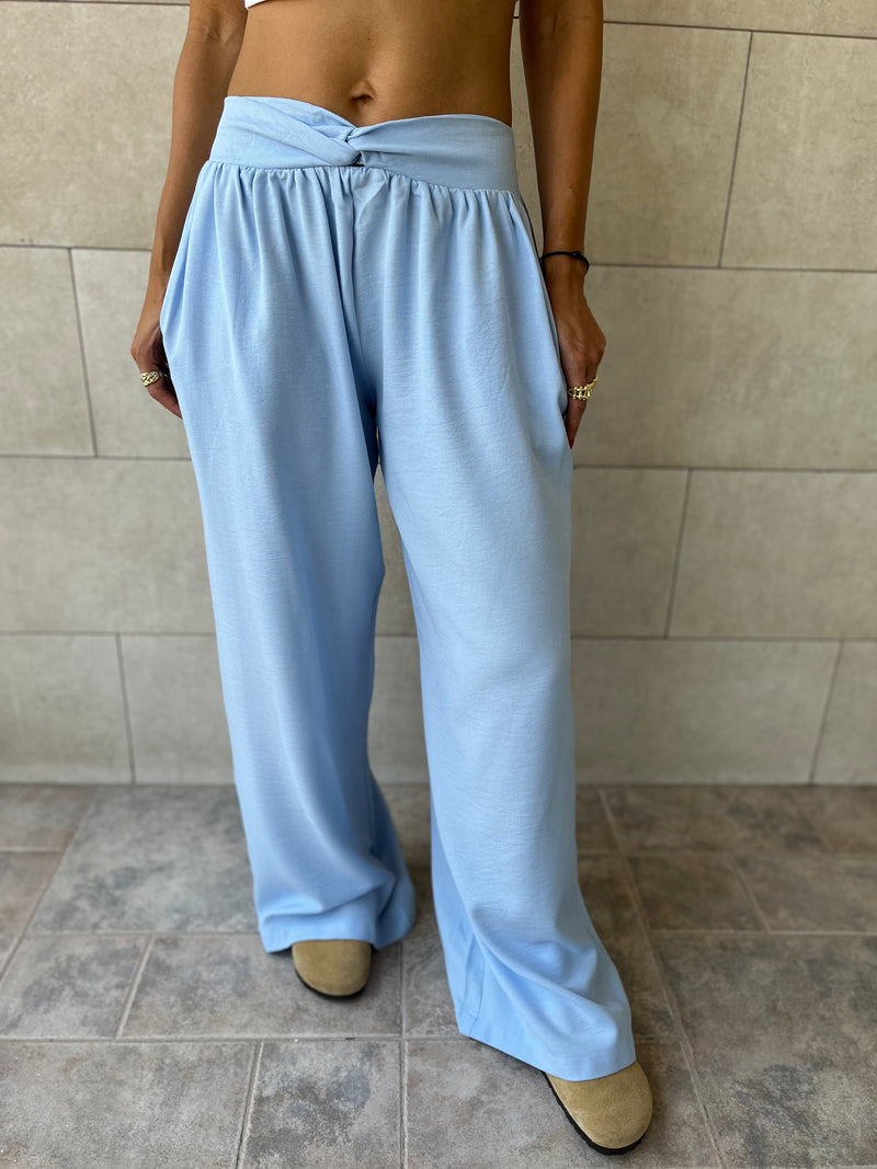 Baby Blue Knot Waist Light Pants